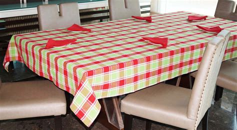 Buy Lushomes Yarn Dyed Red And Green Checks 6 Seater Table Cloth