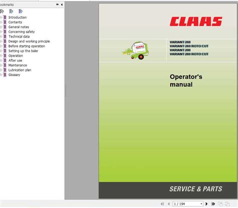 Claas Baler Variant 260 260 Roto Cut 280 280 Roto Cut Operator S Manual Auto Repair Manual