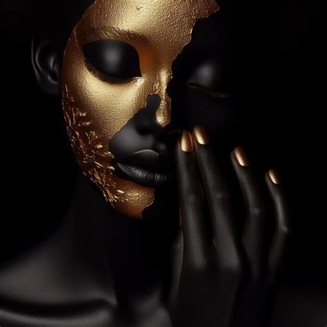 Premium Photo Beautiful Woman With Gold Mask On Black Background