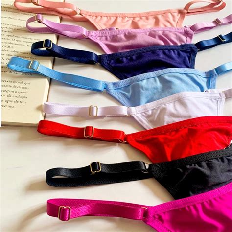 Kit 5 Calcinhas Fio Dental Duplo Regulagem Microfibra Lingerie Feminina Moda Intima