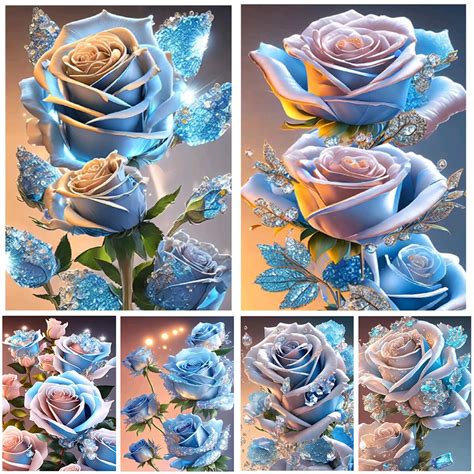 Neue Blaue Kristall Rose Quadrat Runde Diamant Malerei Blume Kreuz