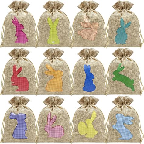 Jexila Easter Burlap Bags With Drawstring Easter Linen T