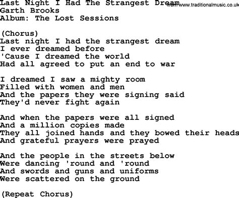 Last Night I Had The Strangest Dream By Garth Brooks Lyrics