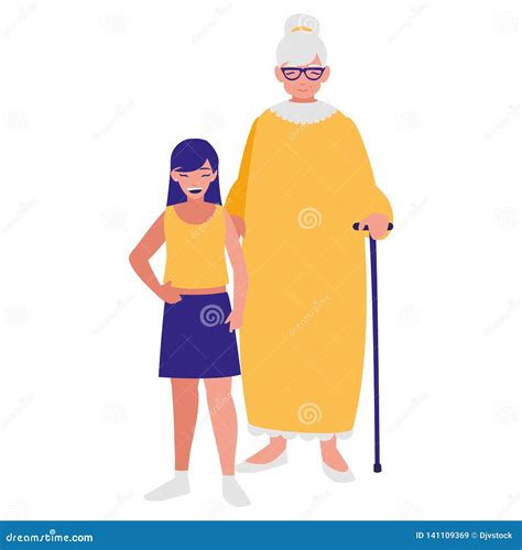 Cute Grandmother With Granddaughter Stock Vector Illustration Of