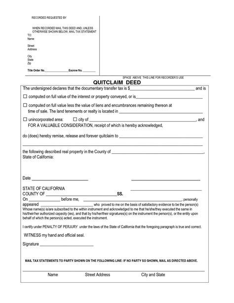 Fillable Quit Claim Deed Form California Printable Forms Free Online