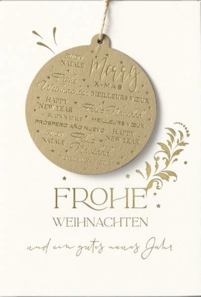 Elegante Weihnachtskarte in weiß mit goldenem Anhänger und