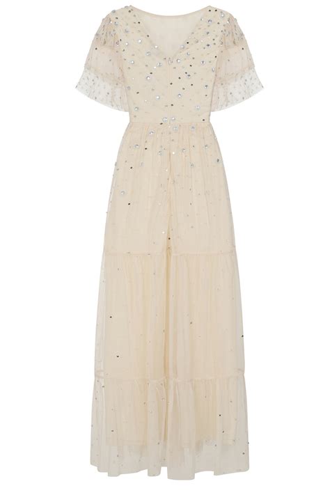 Linda Cream Embellished Maxi Dress Frock And Frill