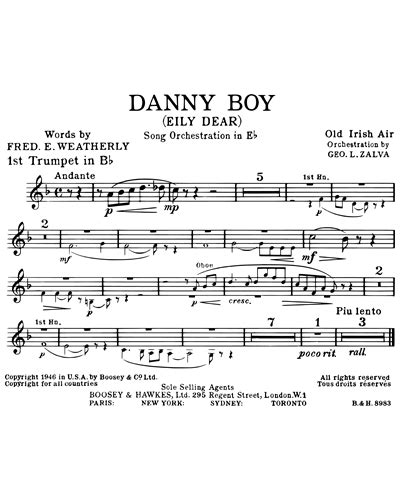 Danny Boy Trumpet In Bb 1 Sheet Music By Frederic Edward Weatherly