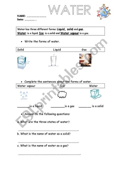 Water Activity Sheet