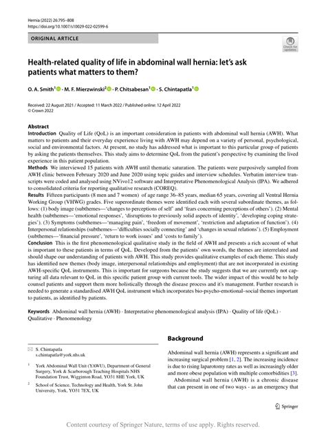 Pdf Health Related Quality Of Life In Abdominal Wall Hernia Lets