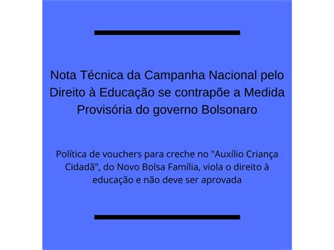 Nota T Cnica Campanha Nacional Pelo Direito Educa O