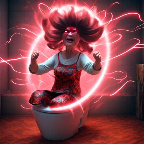 Grandma Dancing On A Toilet Surrounded By Hair Spray