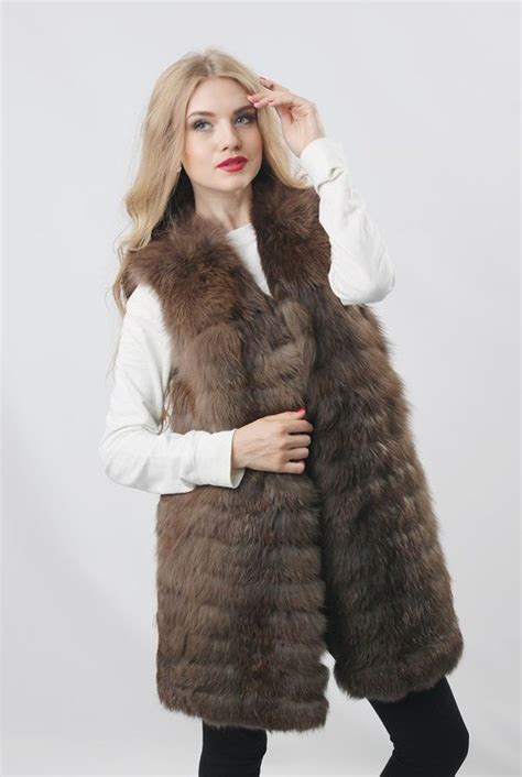 Brown Fox Fur Vest For Women Real Fur Coat Long Sleveless Etsy