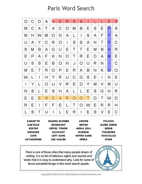 Paris Word Search Puzzles Printable