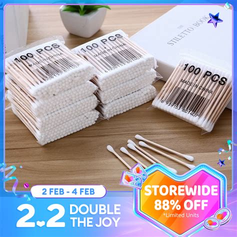 30 100 Pcs Double Headed Cotton Swab Bamboo Swab Cotton Swab Wooden