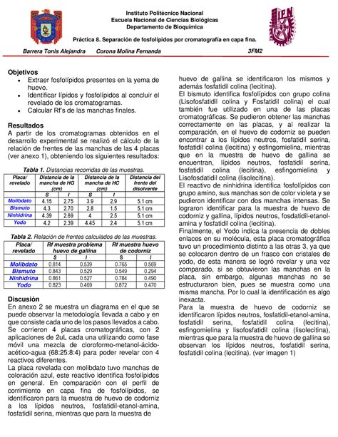 Práctica 10 Bioquímica Objetivos Extraer fosfolípidos presentes en la