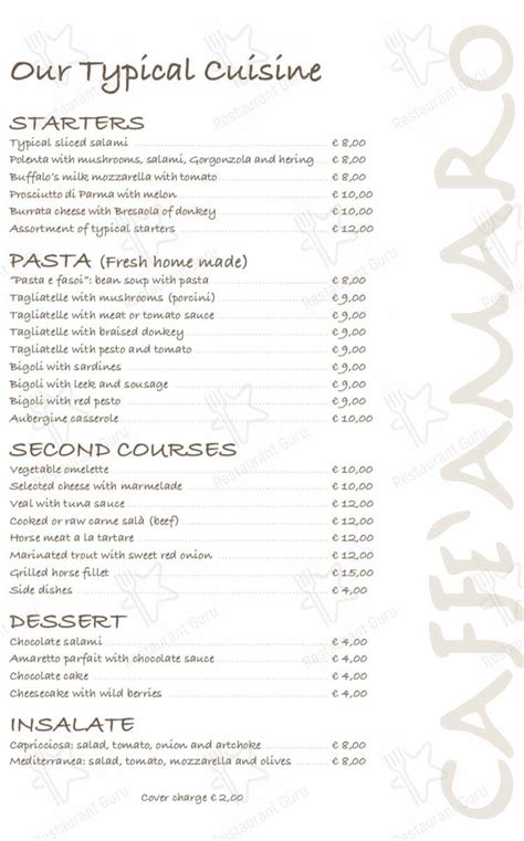 Menu Da Osteria Caff Amaro Ristorante Garda