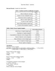 Aspirin Lab Report Data Sheet Rubric Synthesis Data And Results