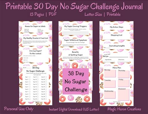 30 Day No Sugar Challenge Journal Printable Checklist Etsy