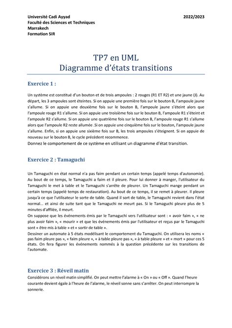 TP7 Cours et exercices de UML Université Cadi Ayyad 2022 Faculté