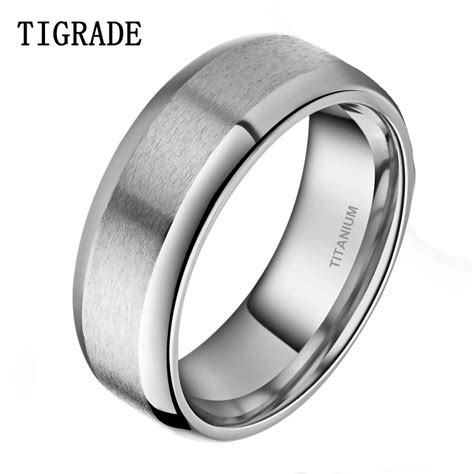 Tigrade Mm Silver Men S Titanium Ring Brushed Finish Wedding Band