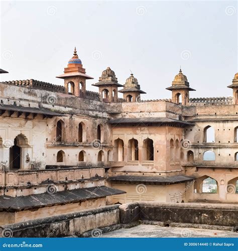 Beautiful View Of Orchha Palace Fort Raja Mahal And Chaturbhuj Temple