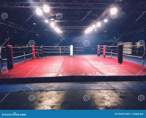 Epic Empty Boxing Ring In The Spotlight On The Fight Night Ai Stock