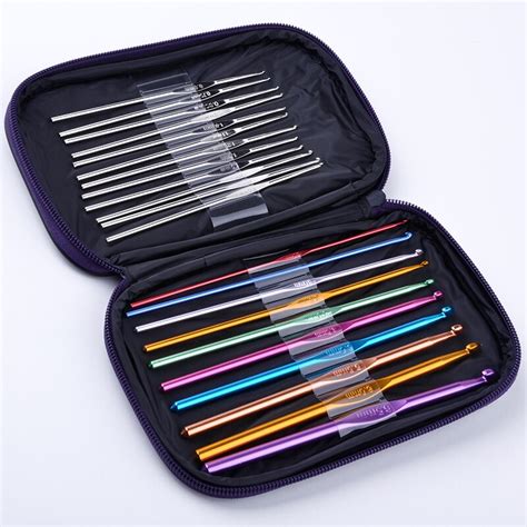 22 Pcs Set Multicolour Aluminum Crochet Hooks Needle Set With Case Knitting Kit Needles Set