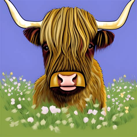 Adorable Highland Cow With Floral Illustration · Creative Fabrica