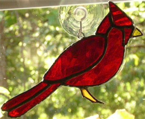 Stained Glass Red Cardinal Suncatcher