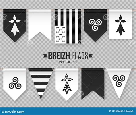 Set Of Vector Breton Decorative Flags And Symbols With Hermine And