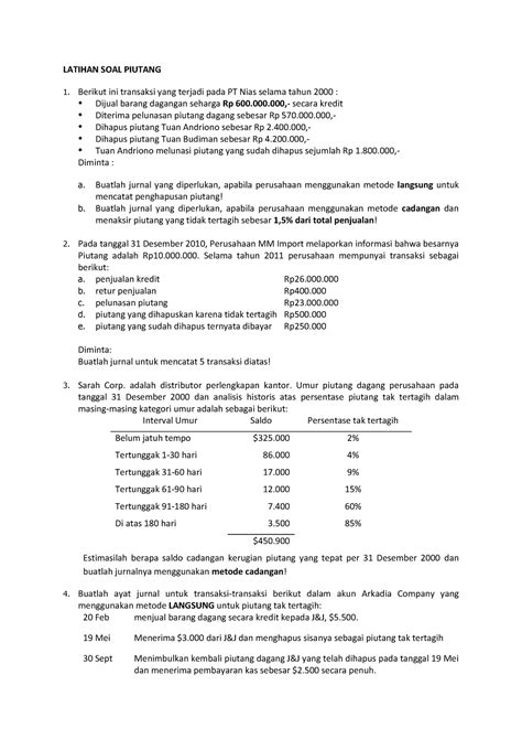 Latihan Soal Piutang Latihan Soal Piutang Berikut Ini Transaksi Yang