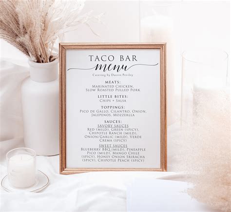 Taco Bar Menu Sign Taco Bar Menu Taco Bar Printables Taco - Etsy