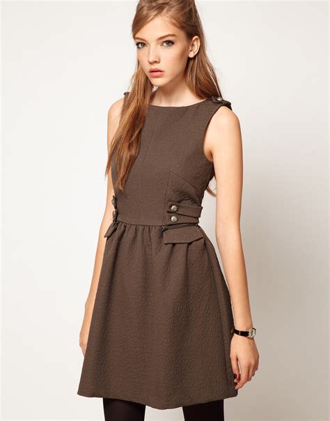 Lyst Asos Collection Asos Skater Dress With Military Styling In Natural