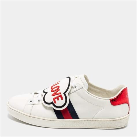 Gucci White Leather Blind For Love Ace Low Top Sneakers Size Gucci