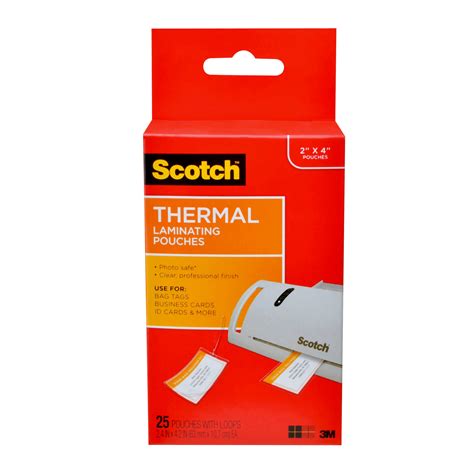 Scotch Thermal Laminating Pouches 25 Count 2 X 4 5 Mil Thick