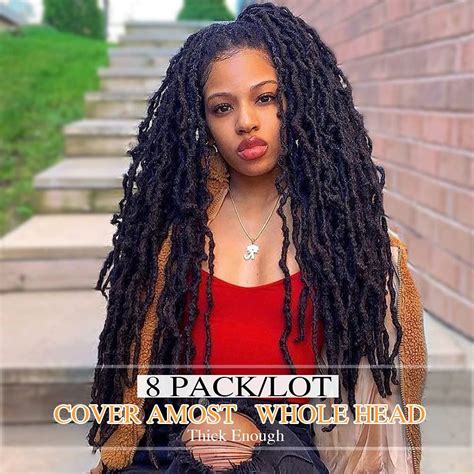 18 Inch 8 Packs Faux Locs Crochet Hair For Black Women Upgrade Pre Looped Goddess Locs