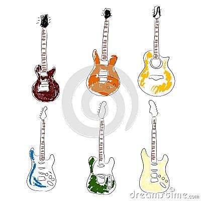 Set Of Hand Drawn Guitars Royalty Free Stock Image Cartoondealer