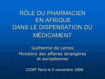 RÔLE DU PHARMACIEN EN AFRIQUE DANS LE DISPENSATION DU MÉDICAMENT