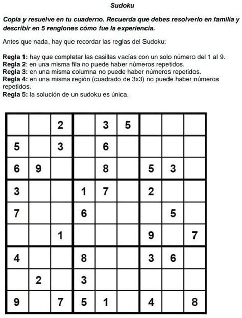 Resuelve El Siguiente Sudoku Sudoku Copia Resuelve En Cuaderno Recuerda