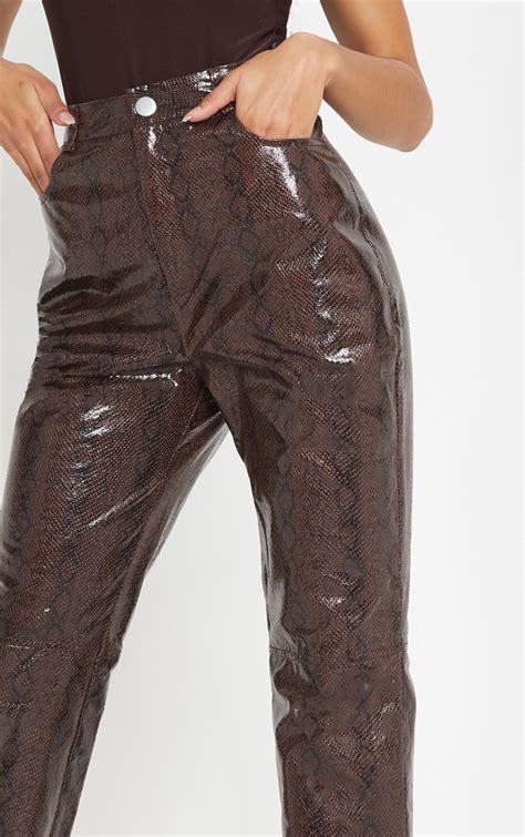 Brown Faux Leather Snakeskin Pants Prettylittlething Usa