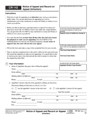 Fillable Online Cr Notice Of Appeal And Record On Appeal Fillable