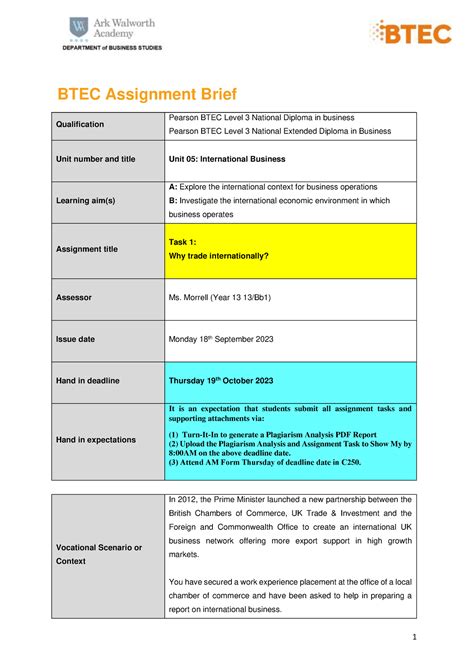 Assignment 1 Task 3 1 Btec Assignment Brief Qualification Pearson