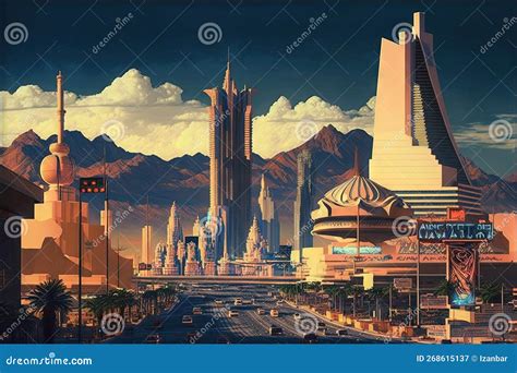 Las Vegas In The Future Year 2100 Illustration Generative Ai Stock