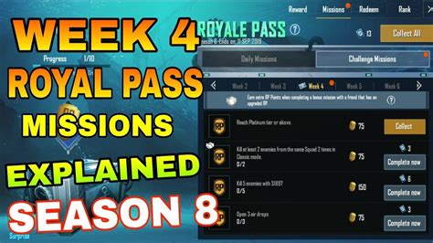 Season 8 Week 4 Royale Pass Missions Explained Pubg Mobile Week 4 Rp Missions Pubg Season 8