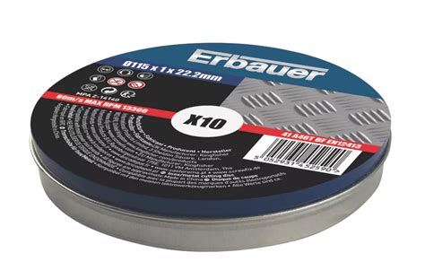 Erbauer Metal Cutting Discs 115mm 4 1 2 X 22 2mm 10 Pack Screwfix