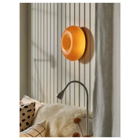 IKEA VARMBLIXT LED Table Wall Donut Lamp Orange Glass Round Sabine