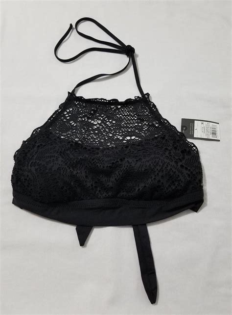 New Women S Mossimo Swimwear Black Crochet High Neck Bikini Top