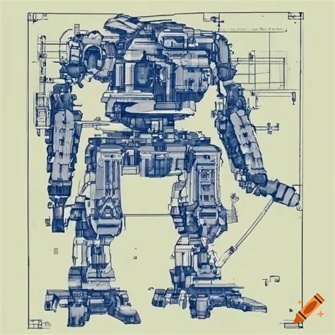 Detailed Blueprint Of A Light Mech With Intricate Design On Craiyon