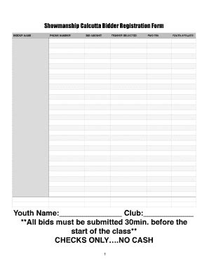 Fillable Online Diabloaha Showmanship Calcutta Bidder Registration Form